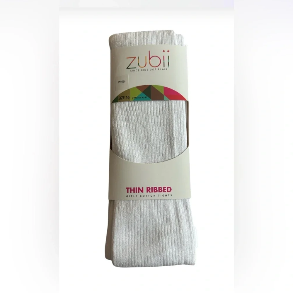 White Thin Ribbed White Tights - Girls Size 16 NEW